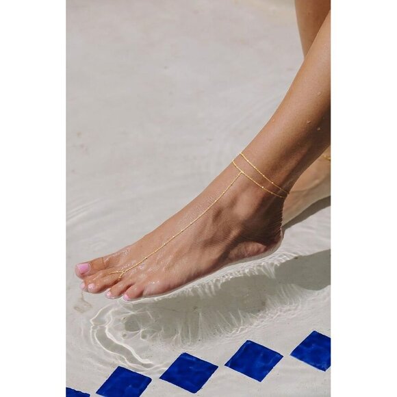 2 Layered Anklet A-GD Beaded Cuban Link Waterproof Adjustable  Anklet for Women - Picture 2 of 9